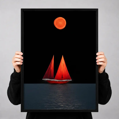 Red Sailboat Under Orange Moon Wall Art 3