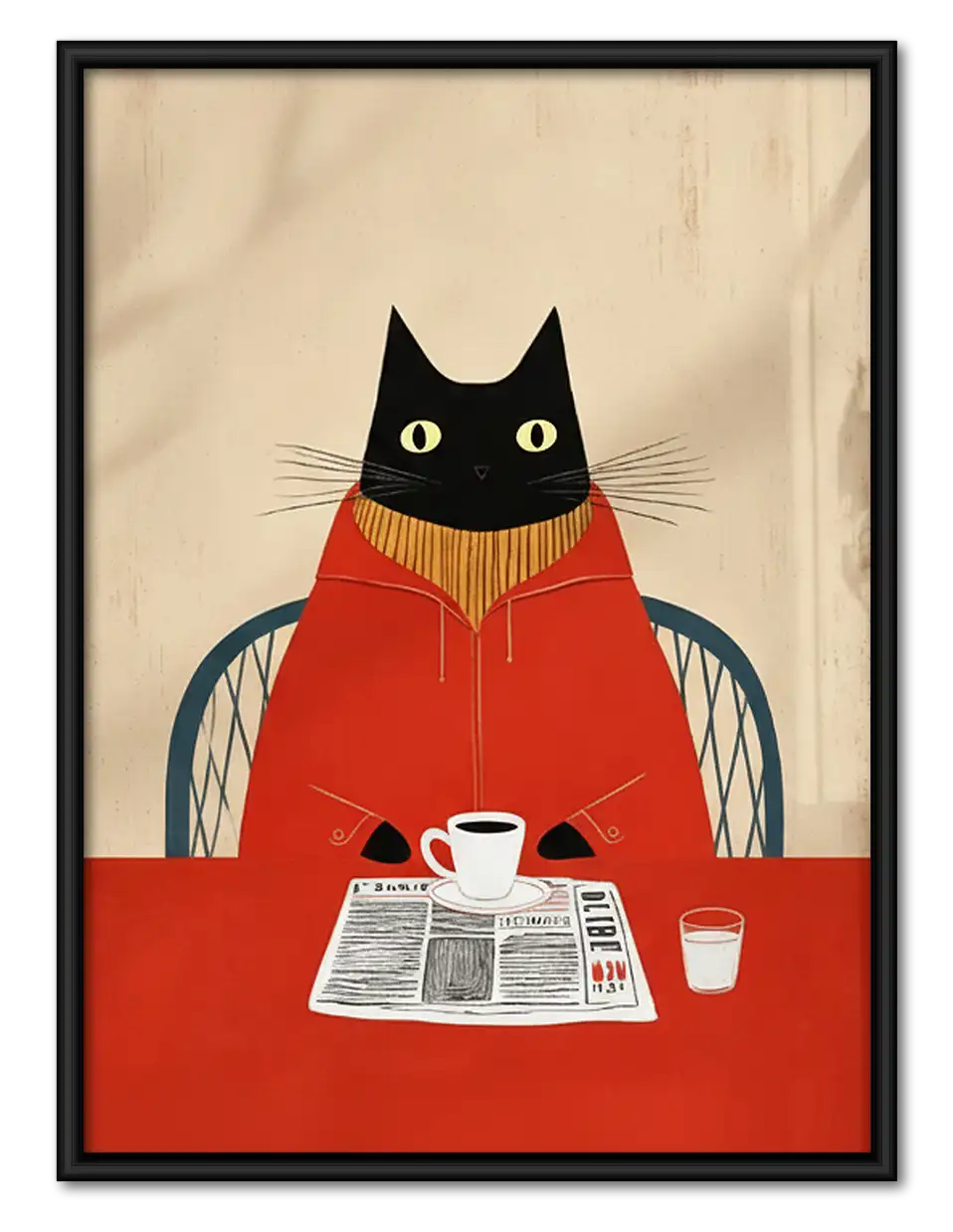 Red Sweater Cat Reading Newspaper Wall Art 1