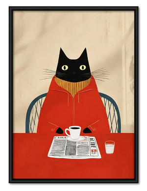 Red Sweater Cat Reading Newspaper Wall Art