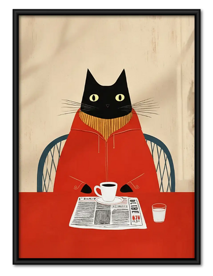 Red Sweater Cat Reading Newspaper Wall Art