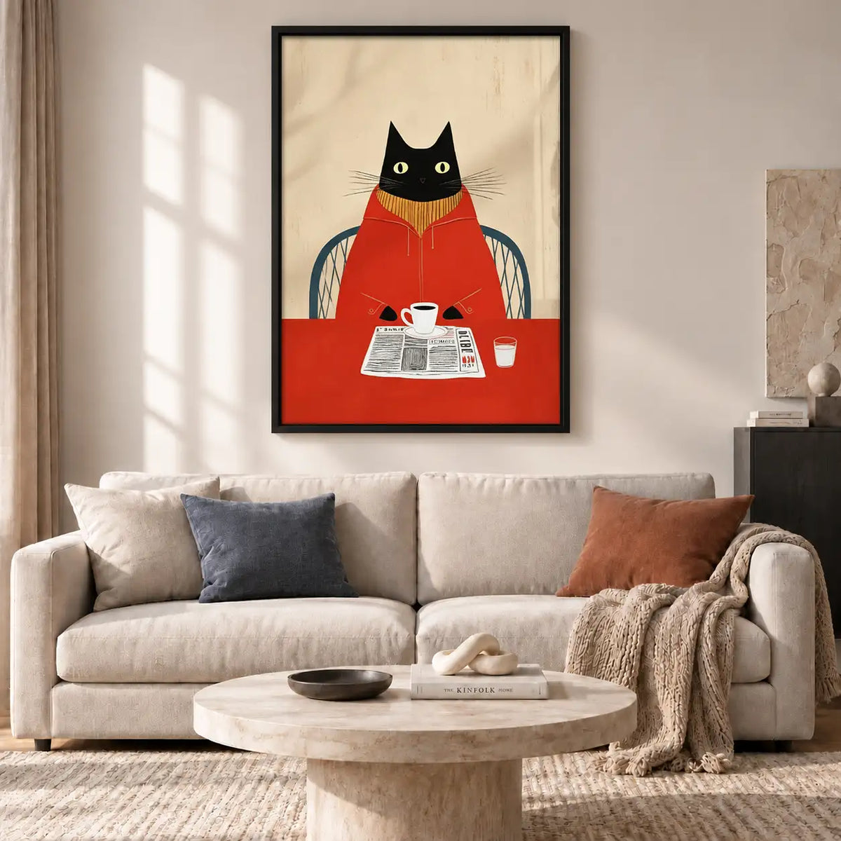 Red Sweater Cat Reading Newspaper Wall Art 2