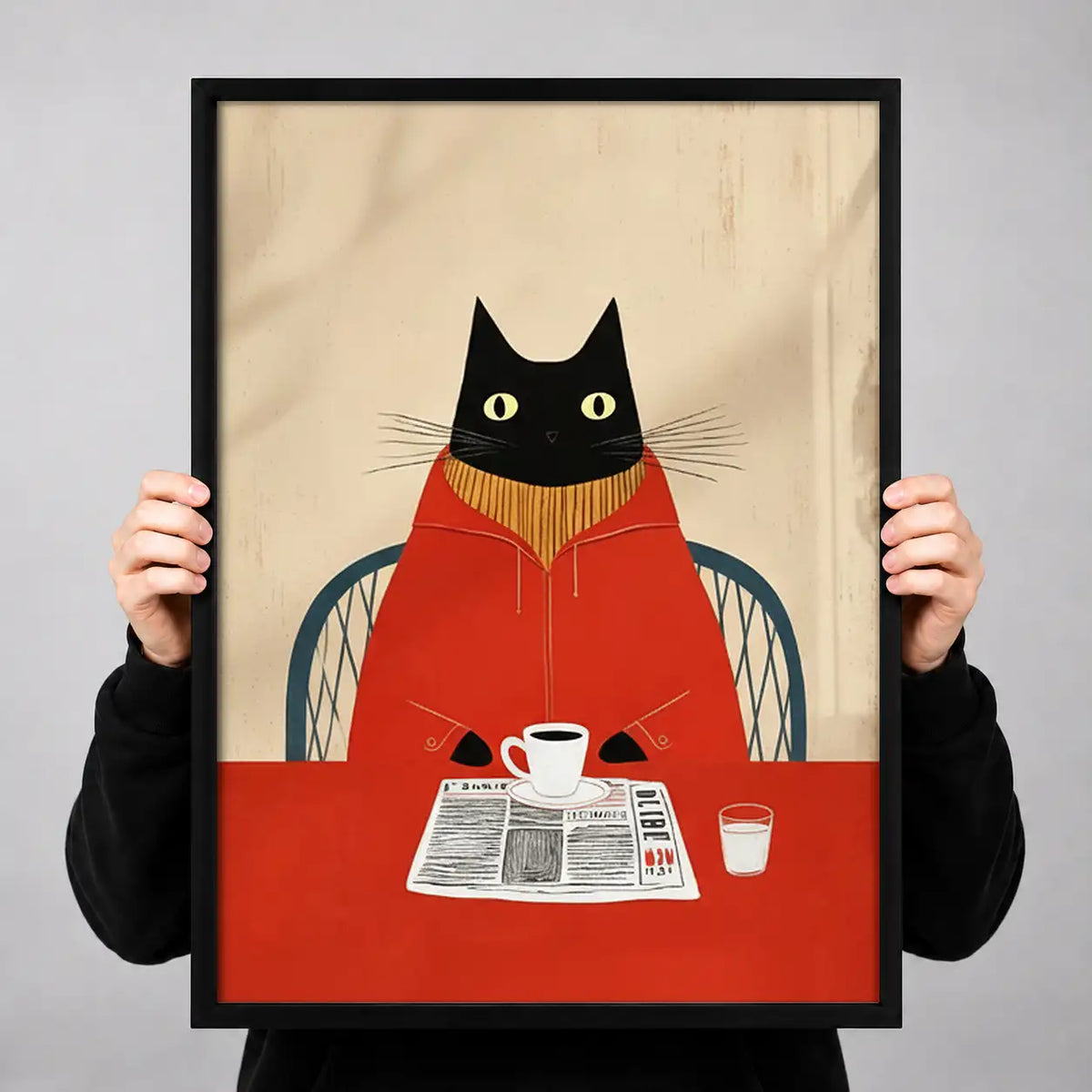 Red Sweater Cat Reading Newspaper Wall Art 3