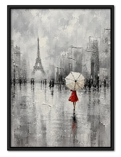 Red Umbrella in Misty Gray Street Wall Art