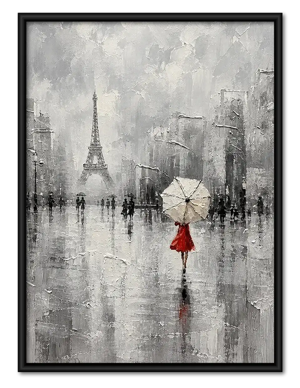 Red Umbrella in Misty Gray Street Wall Art