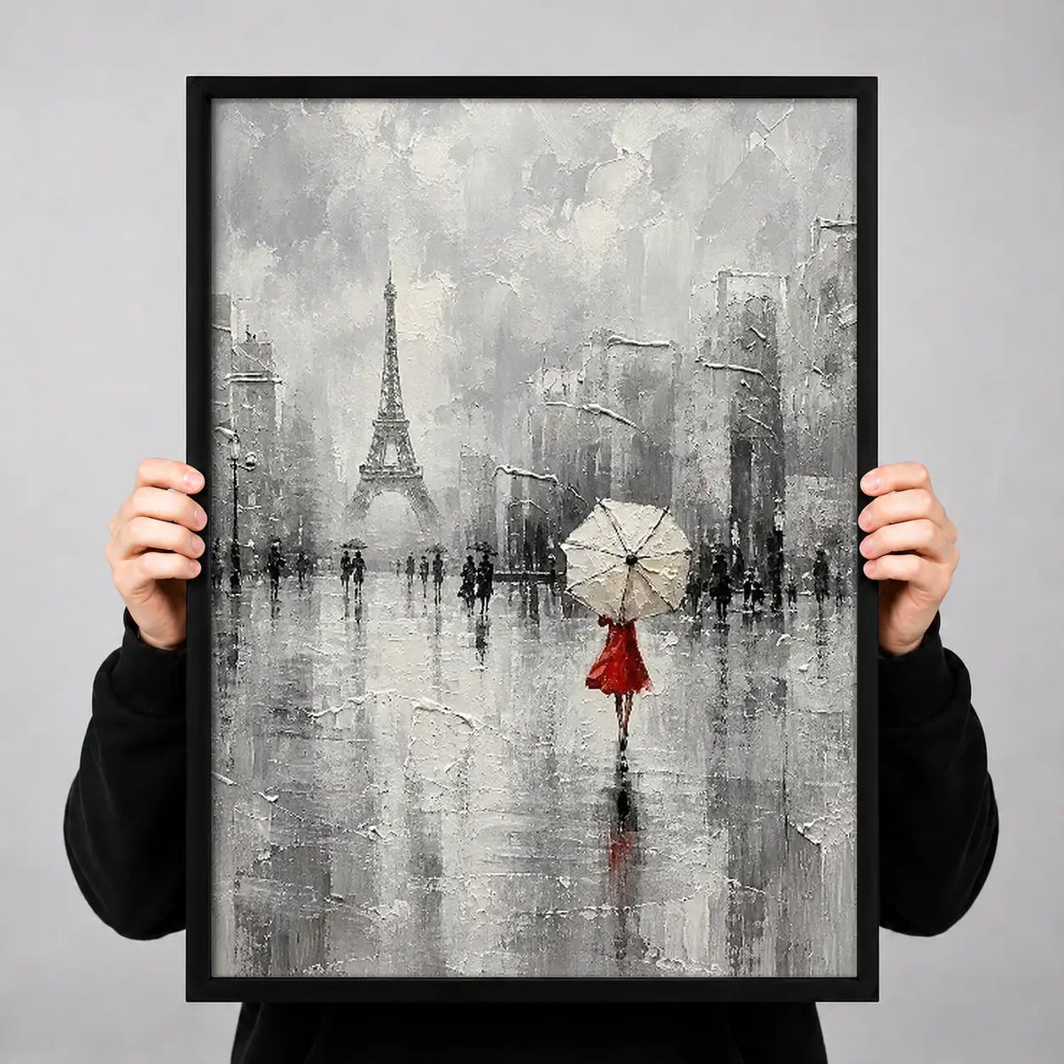 Red Umbrella in Misty Gray Street Wall Art 3