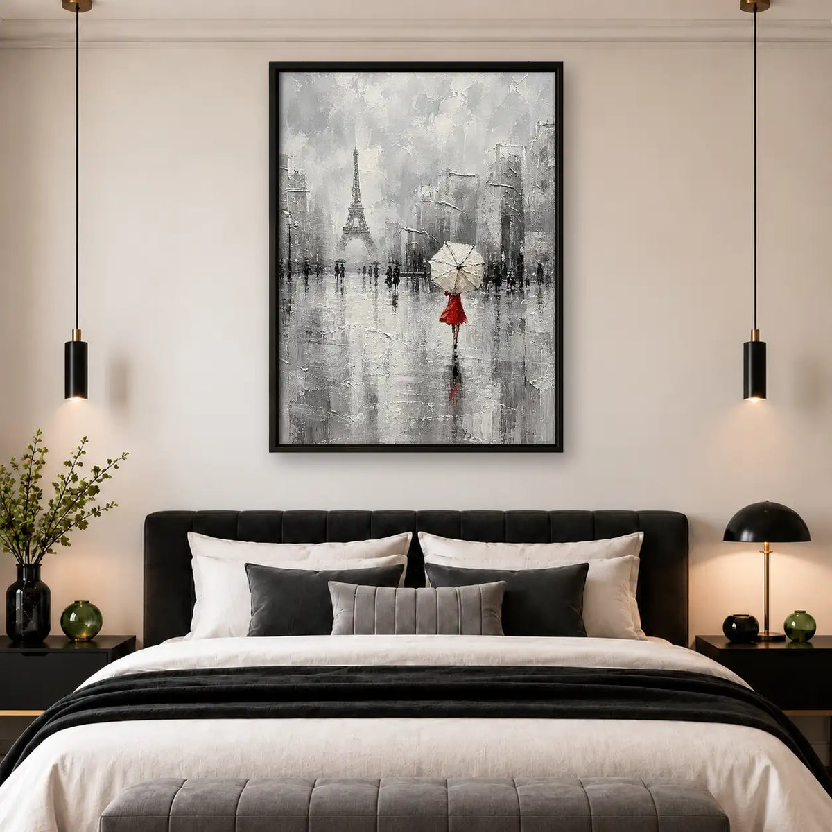 Red Umbrella in Misty Gray Street Wall Art 4