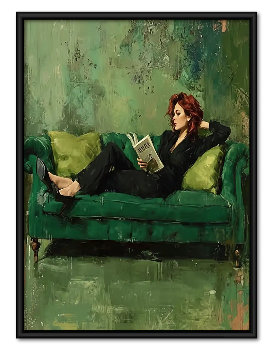 Relaxed Man on Green Sofa Wall Art 1