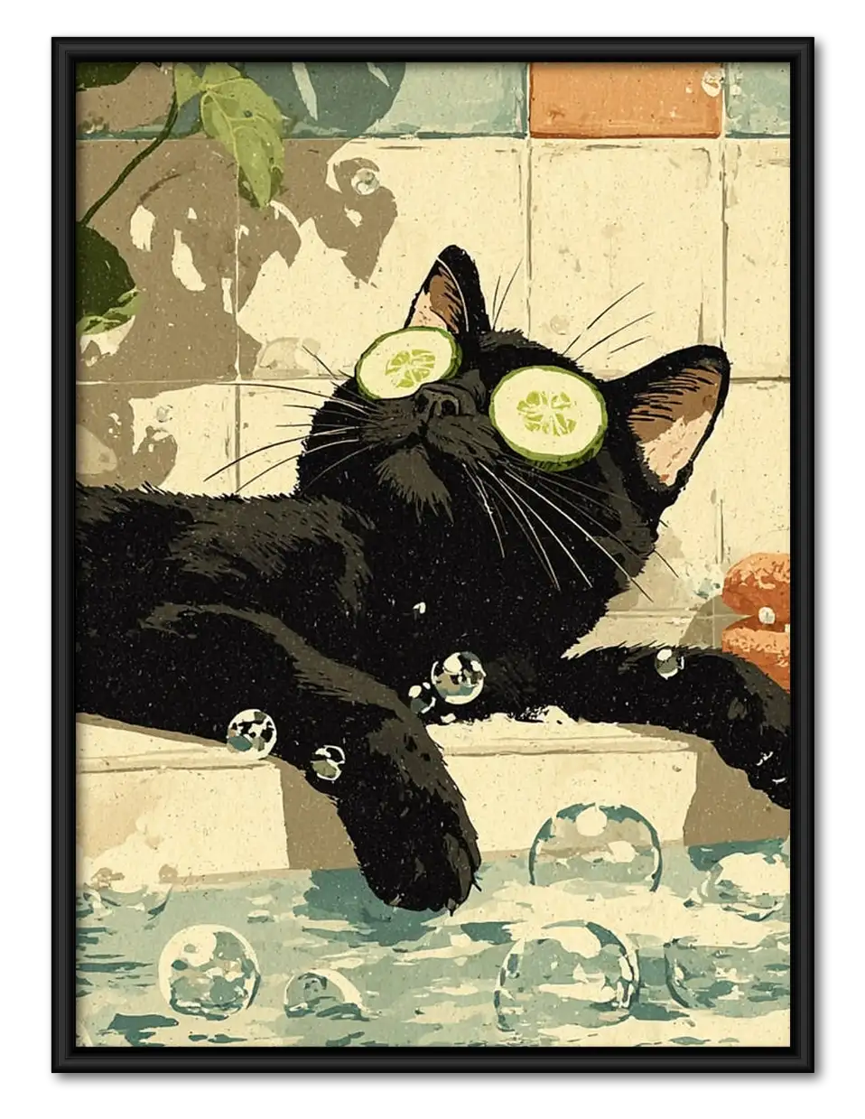 Relaxing Black Cat Bathroom Spa Wall Art 1