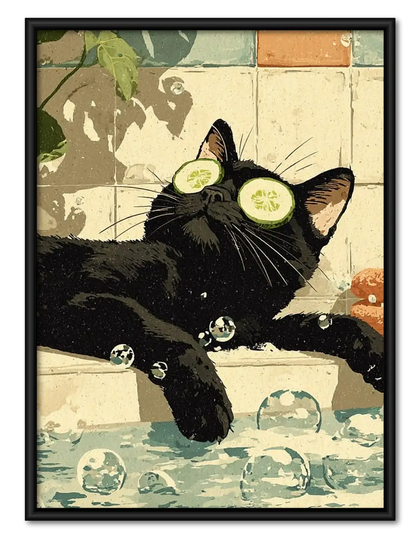 Relaxing Black Cat Bathroom Spa Wall Art