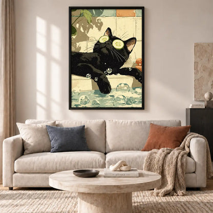 Relaxing Black Cat Bathroom Spa Wall Art 2