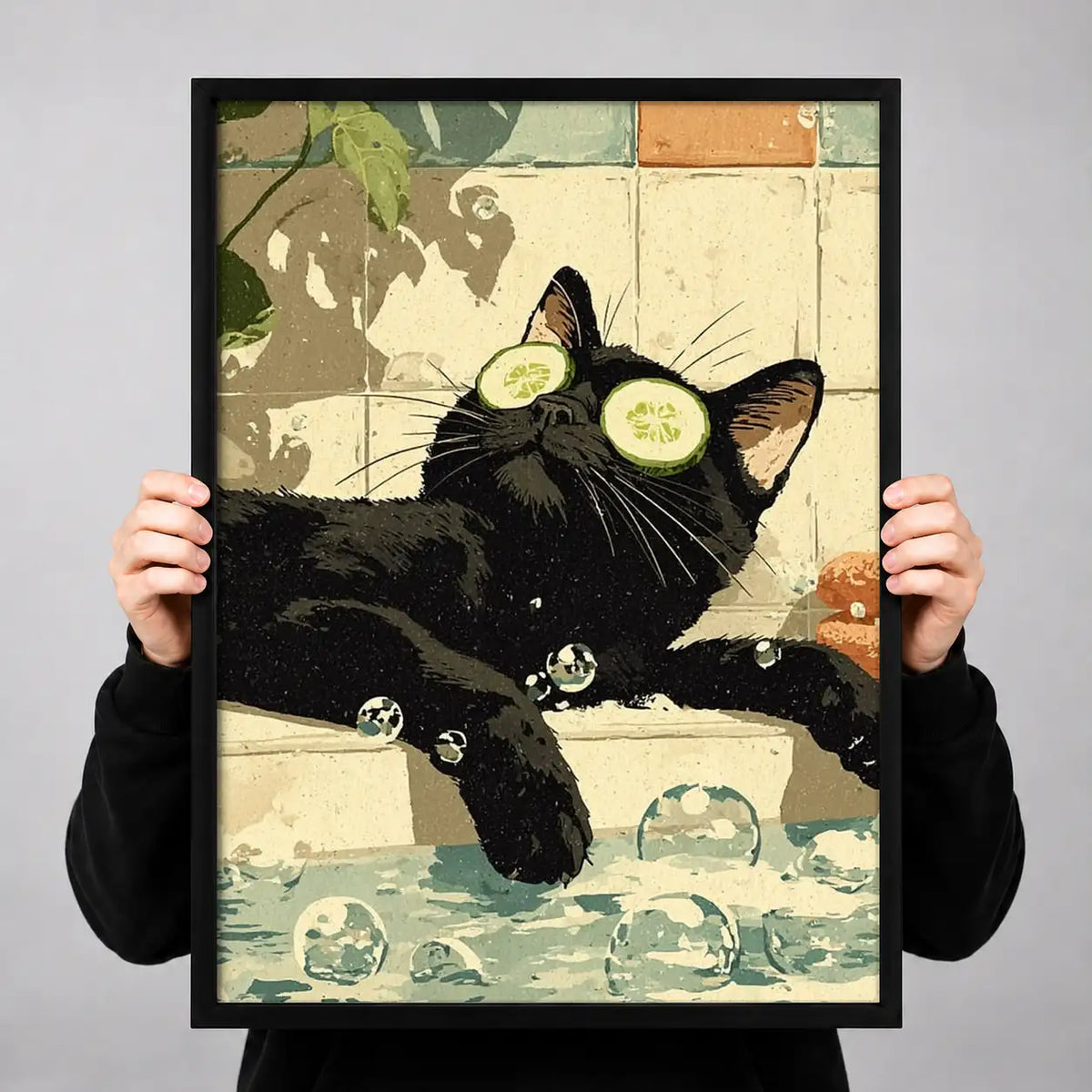 Relaxing Black Cat Bathroom Spa Wall Art 3