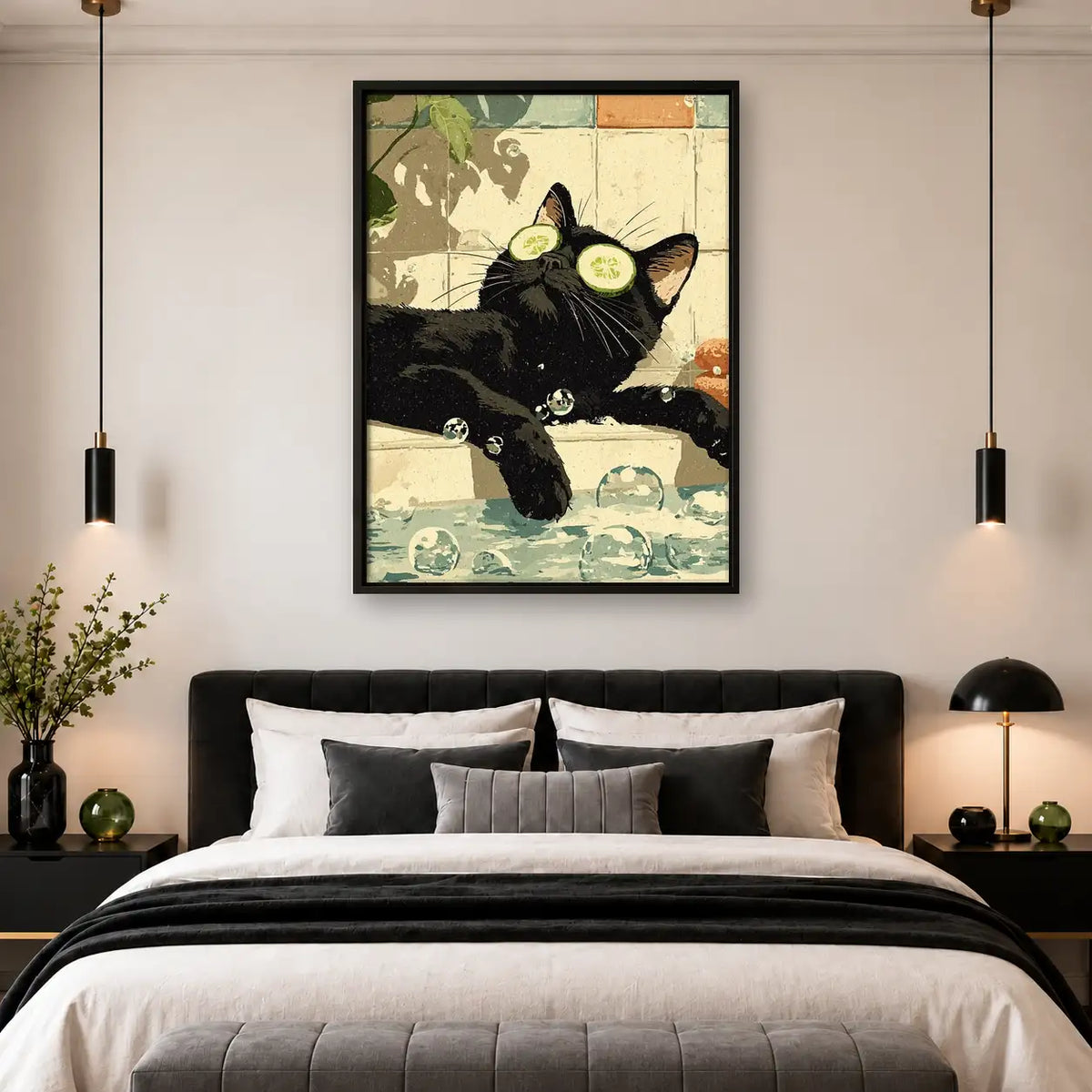 Relaxing Black Cat Bathroom Spa Wall Art 4