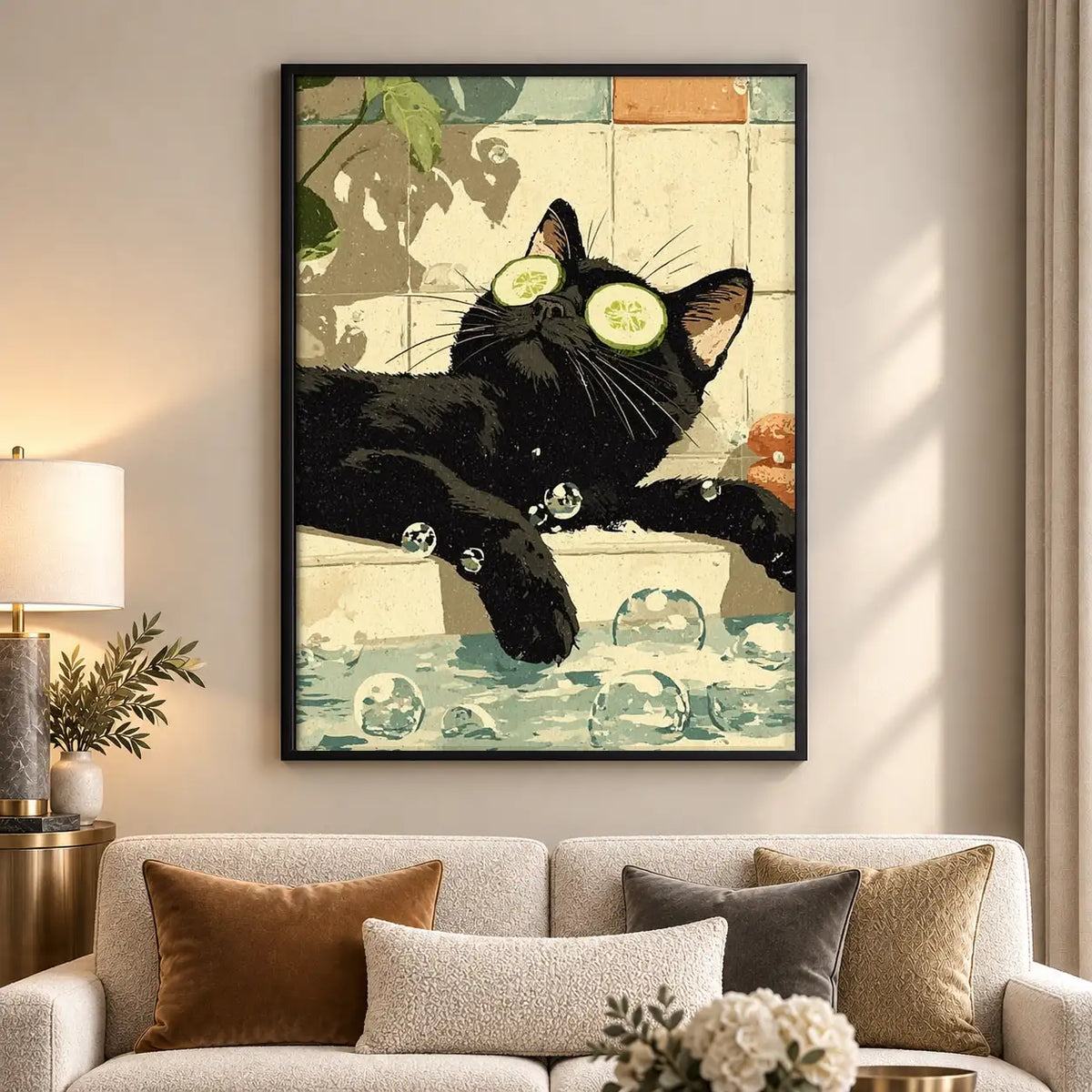 Relaxing Black Cat Bathroom Spa Wall Art 5