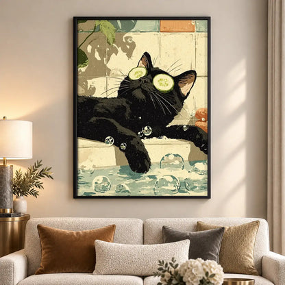 Relaxing Black Cat Bathroom Spa Wall Art 5