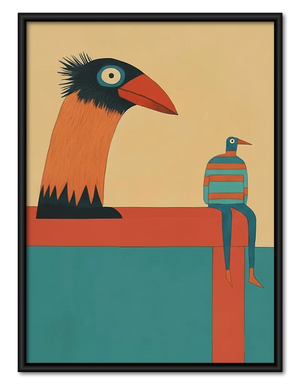 Retro Birds in Geometric Landscape Wall Art