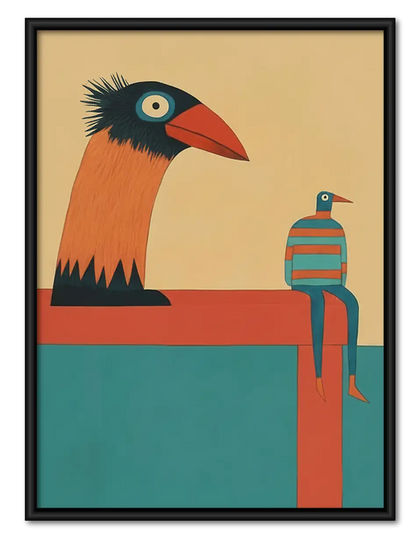 Retro Birds in Geometric Landscape Wall Art