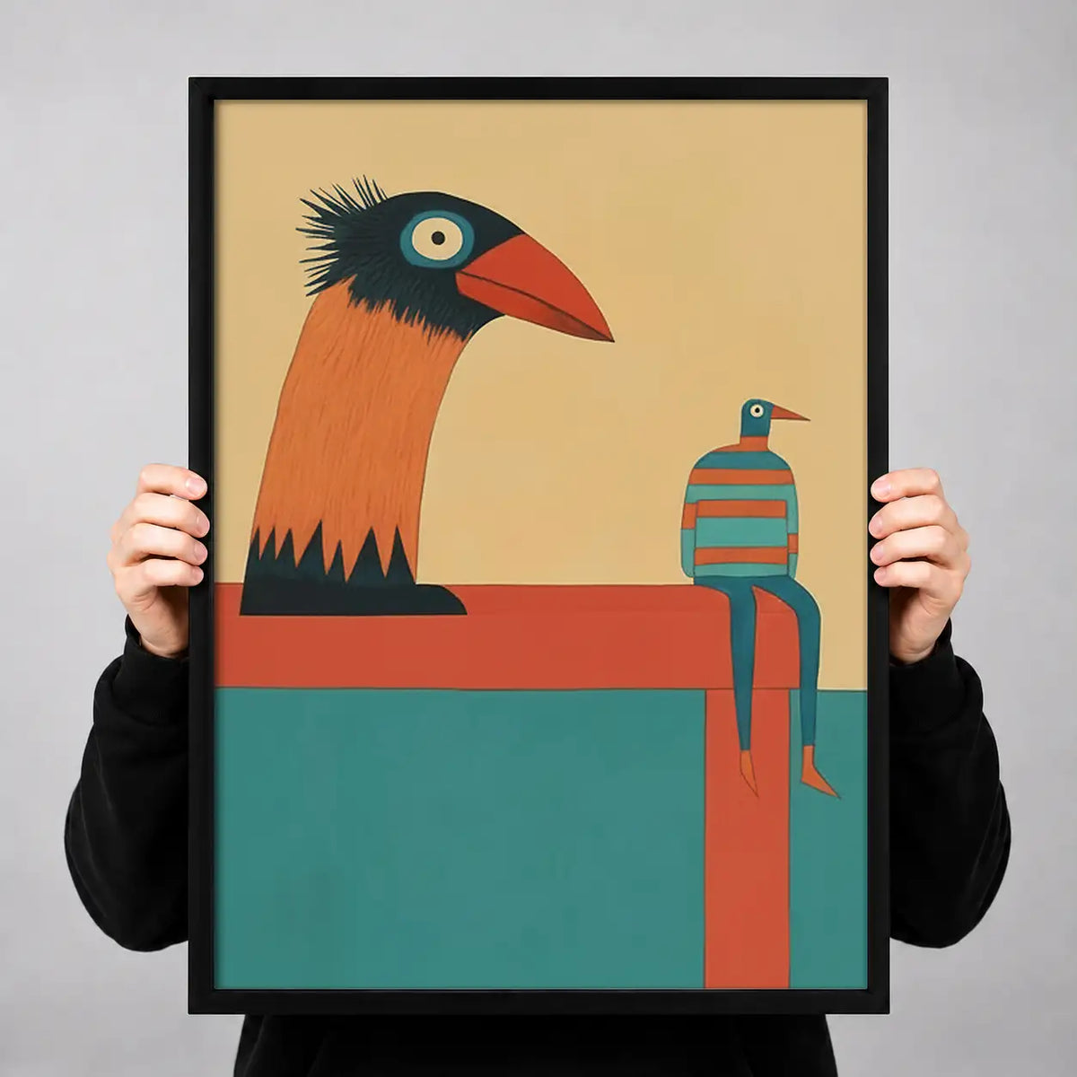 Retro Birds in Geometric Landscape Wall Art 3