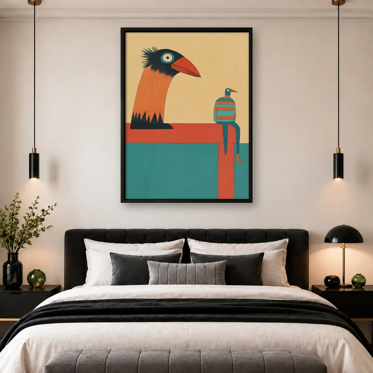 Retro Birds in Geometric Landscape Wall Art 4