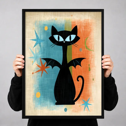 Retro Black Cat with Blue Stars Wall Art 3