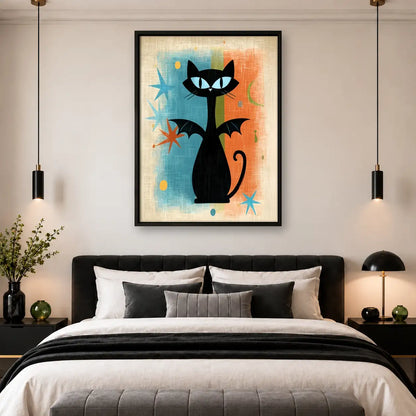 Retro Black Cat with Blue Stars Wall Art 4