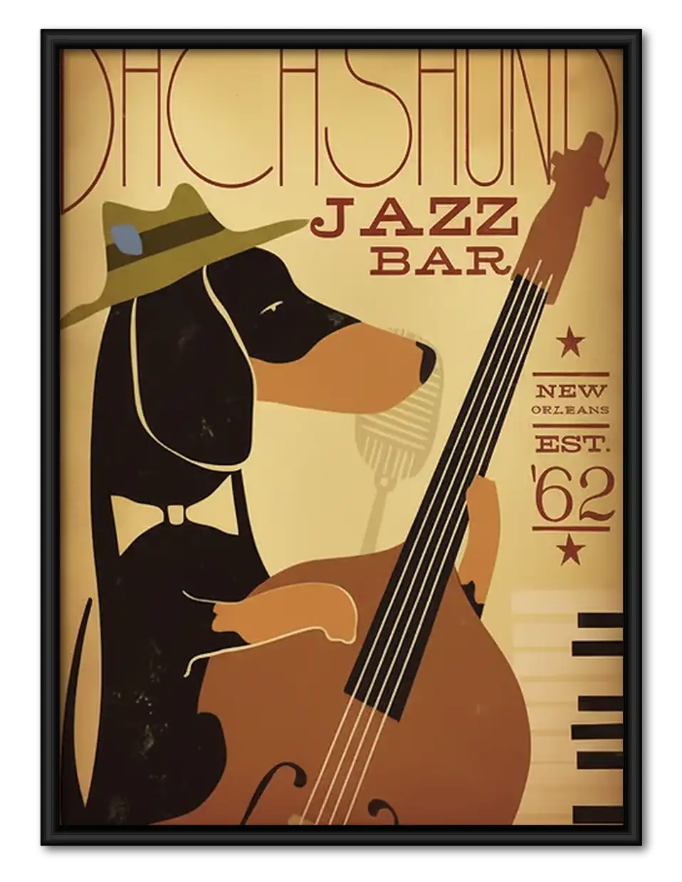 Retro Dachshund Jazz Bass Poster Wall Art 1