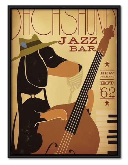 Retro Dachshund Jazz Bass Poster Wall Art