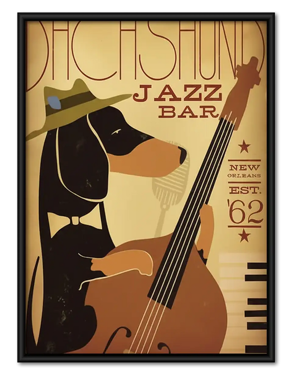 Retro Dachshund Jazz Bass Poster Wall Art