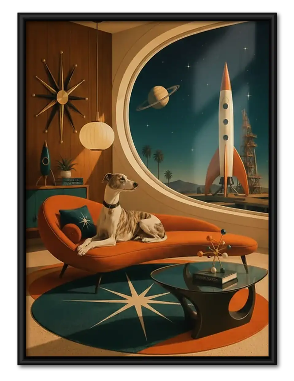 Retro Dog Relaxing in Space Age Lounge Wall Art 1