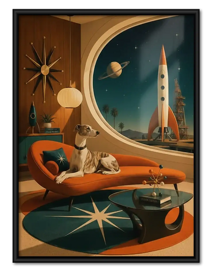 Retro Dog Relaxing in Space Age Lounge Wall Art 1