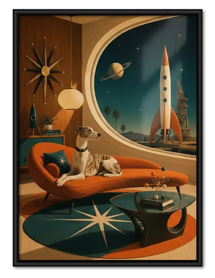 Retro Dog Relaxing in Space Age Lounge Wall Art