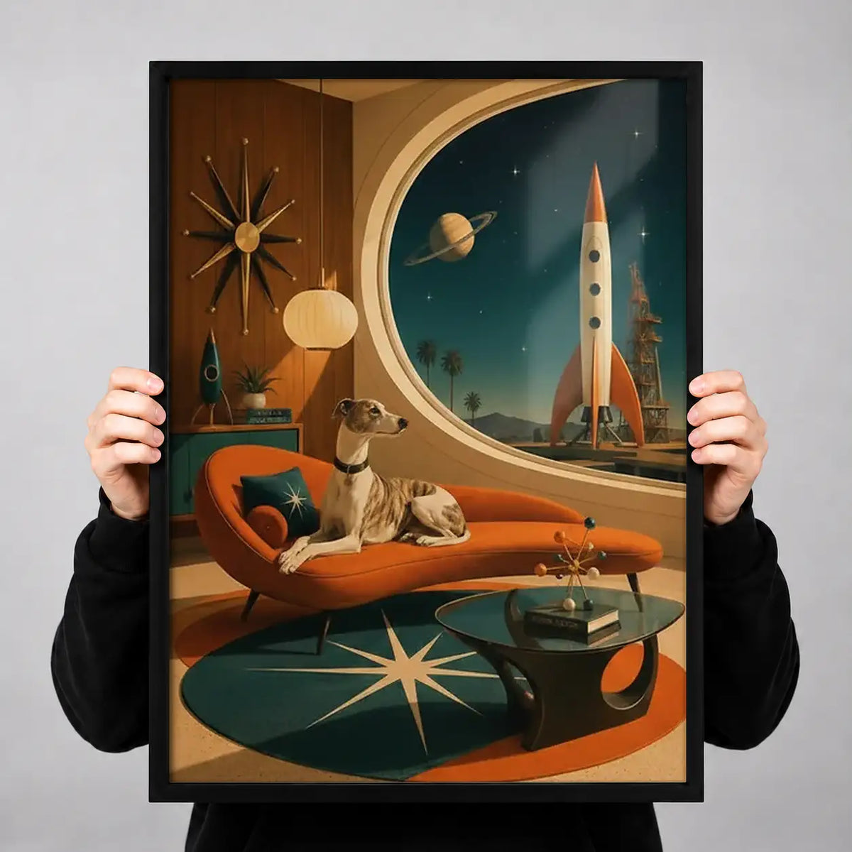 Retro Dog Relaxing in Space Age Lounge Wall Art 3