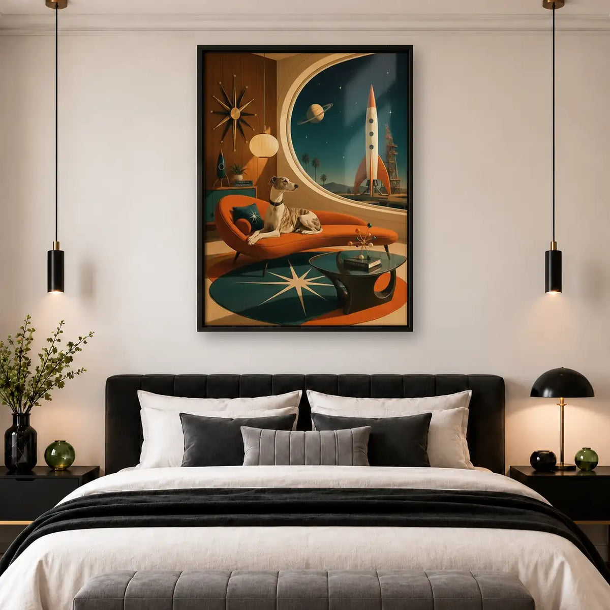 Retro Dog Relaxing in Space Age Lounge Wall Art 4