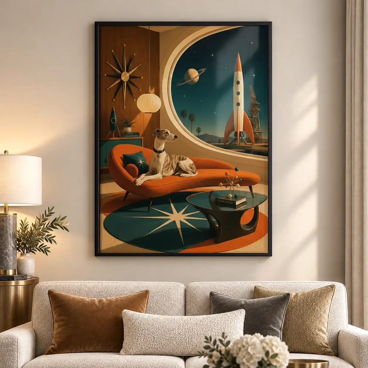 Retro Dog Relaxing in Space Age Lounge Wall Art 5