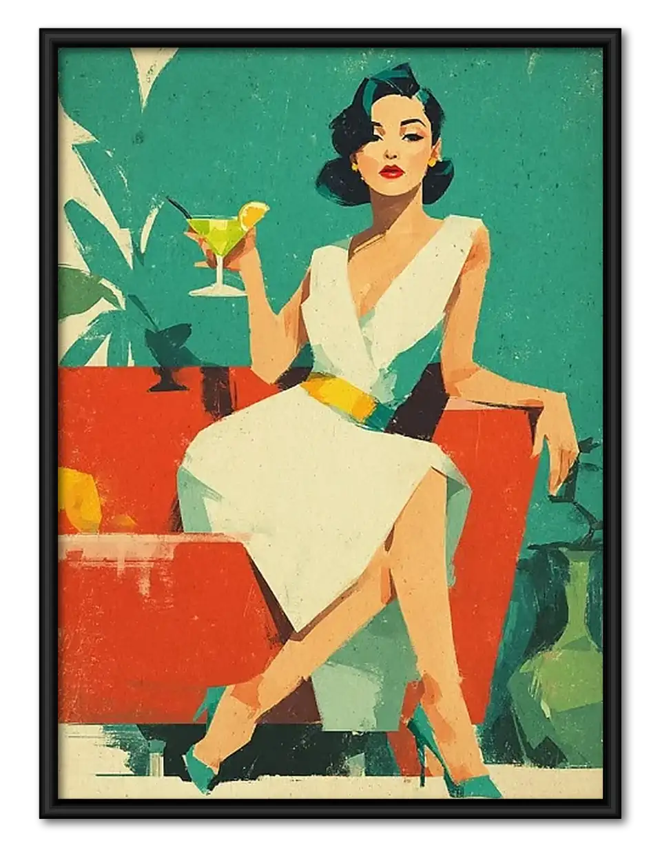 Retro Woman Relaxing with Martini Wall Art 1