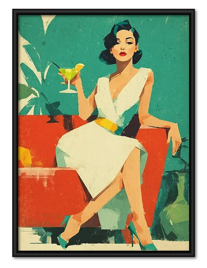 Retro Woman Relaxing with Martini Wall Art