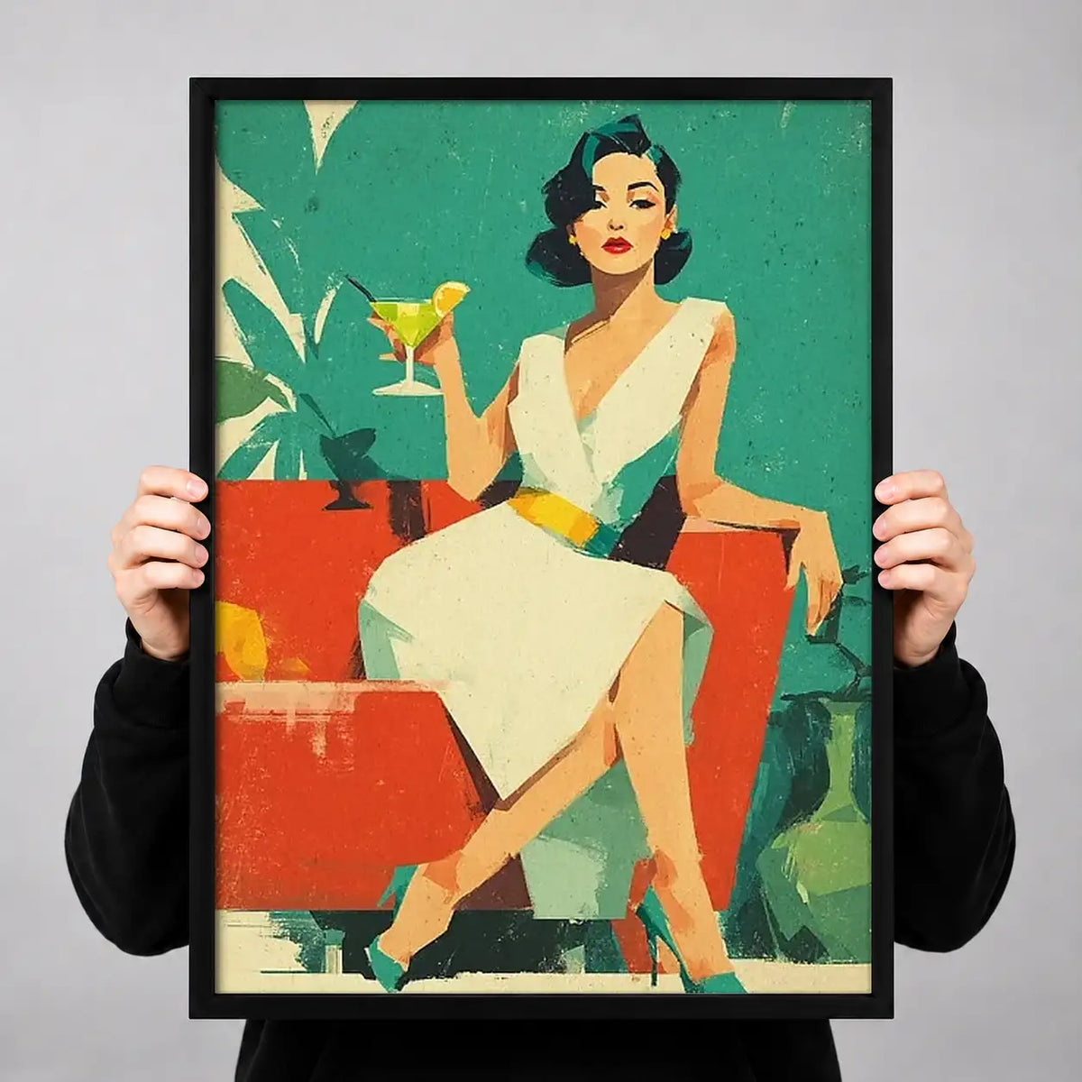 Retro Woman Relaxing with Martini Wall Art 3