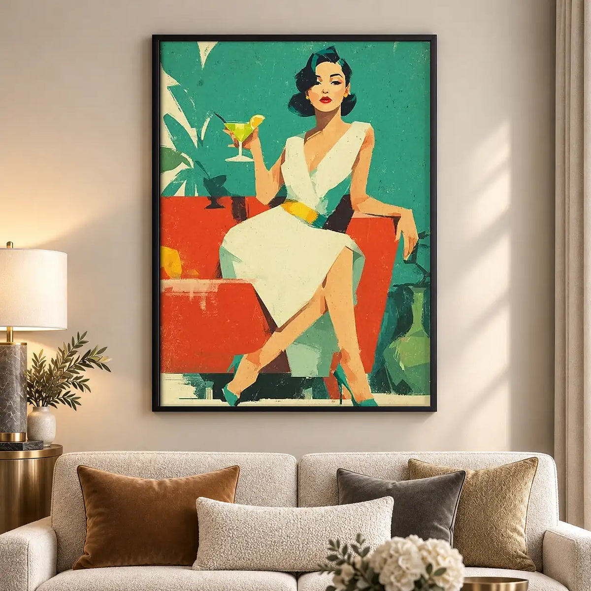 Retro Woman Relaxing with Martini Wall Art 5