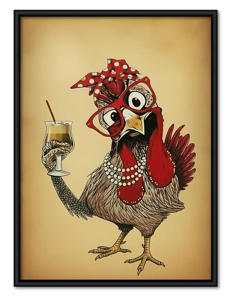 Rooster Enjoying Wine Wall Art 1