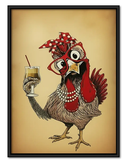 Rooster Enjoying Wine Wall Art