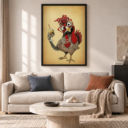 Rooster Enjoying Wine Wall Art 2