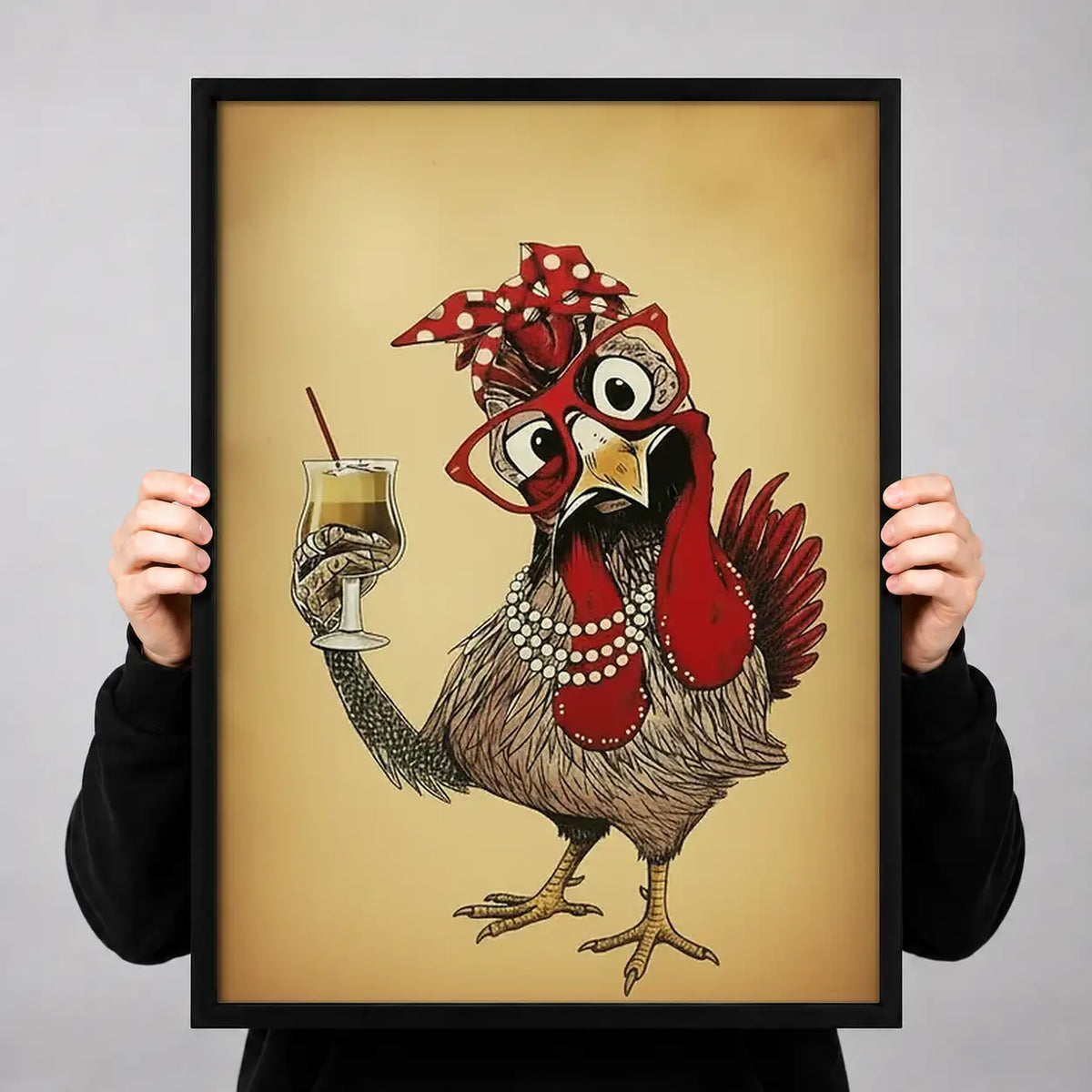 Rooster Enjoying Wine Wall Art 3