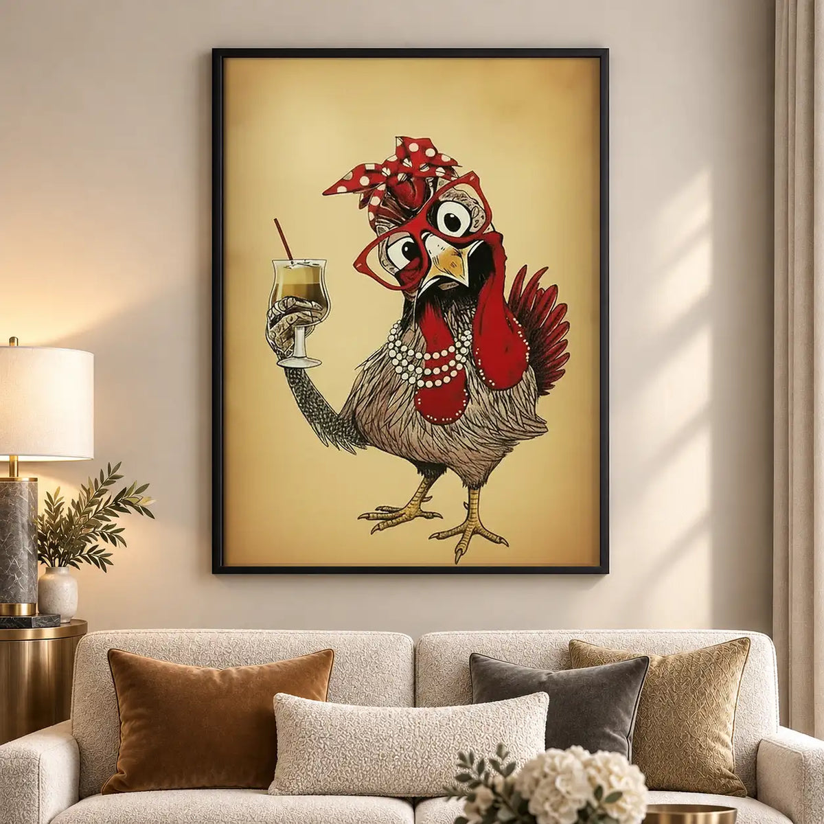 Rooster Enjoying Wine Wall Art 5