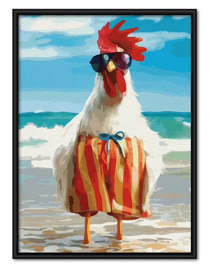 Rooster in Striped Beach Outfit Wall Art 1