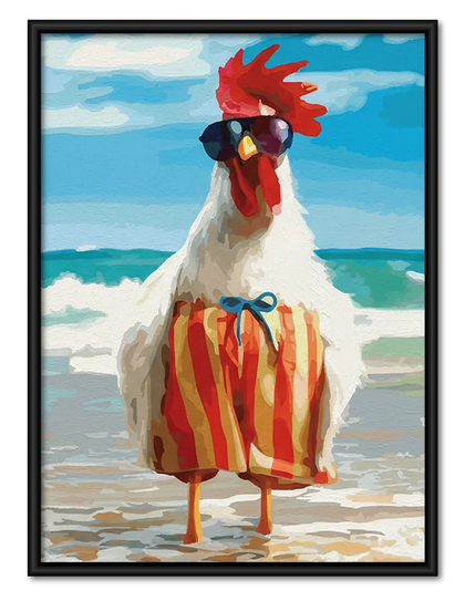 Rooster in Striped Beach Outfit Wall Art