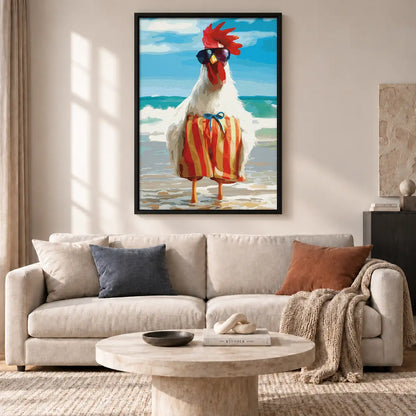 Rooster in Striped Beach Outfit Wall Art 2