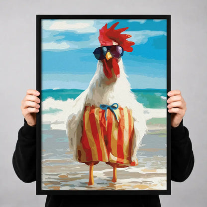 Rooster in Striped Beach Outfit Wall Art 3
