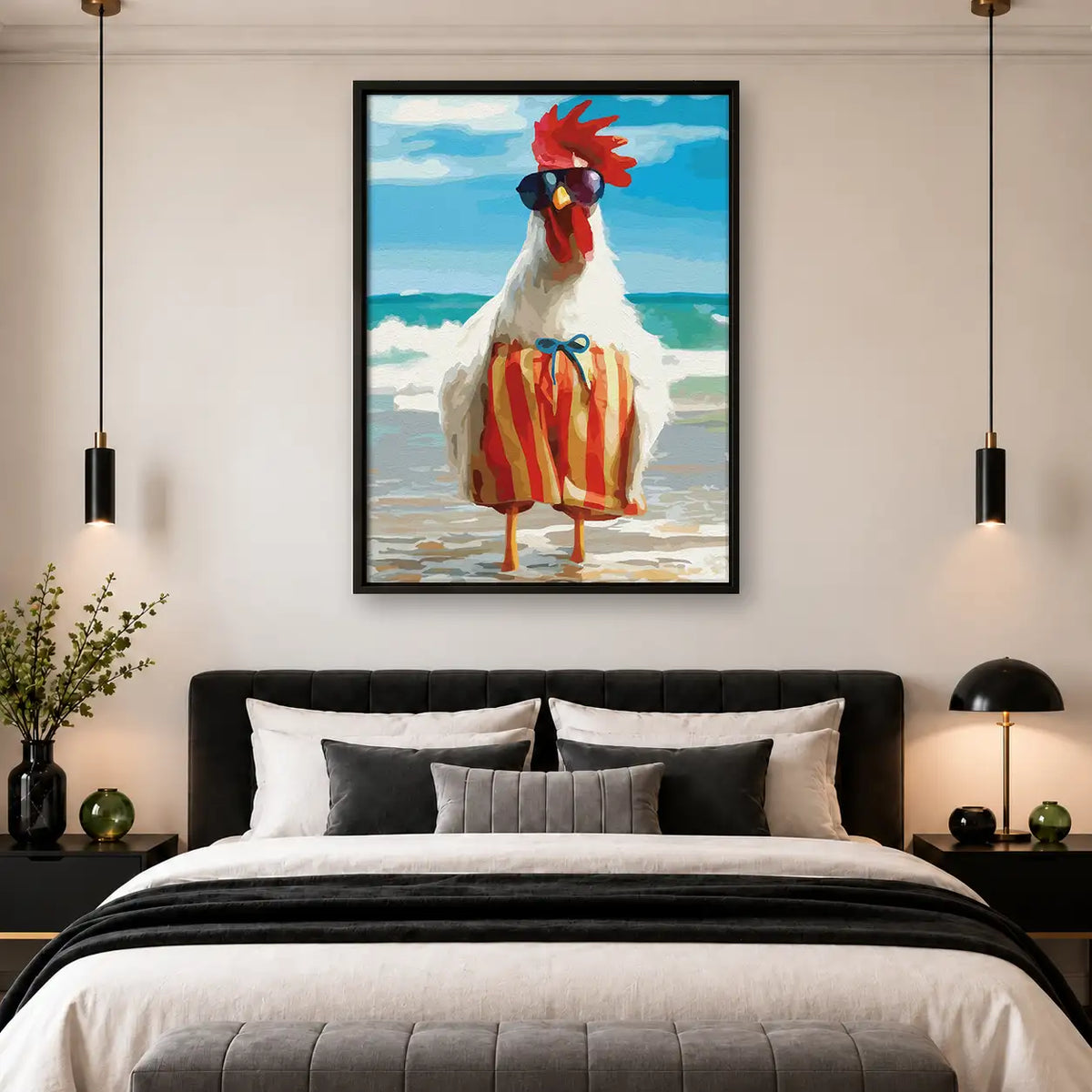 Rooster in Striped Beach Outfit Wall Art 4