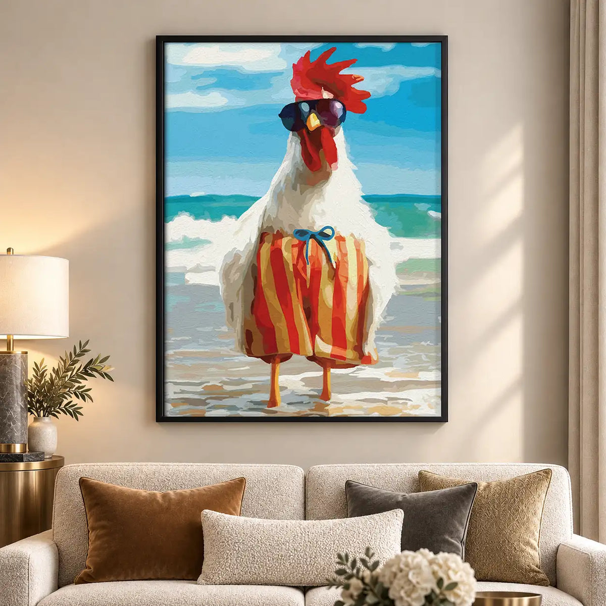 Rooster in Striped Beach Outfit Wall Art 5
