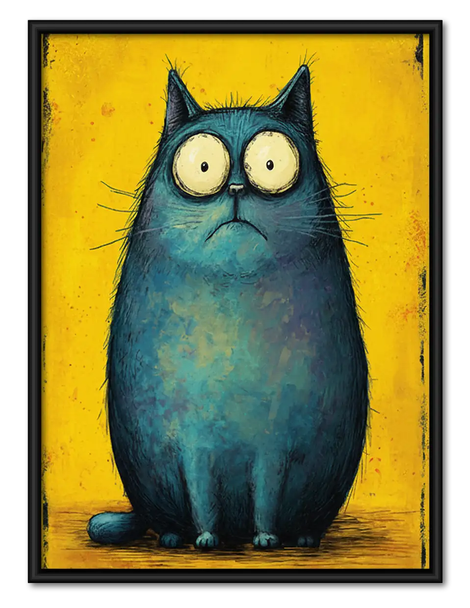 Round Blue Owl on Yellow Wall Art 1