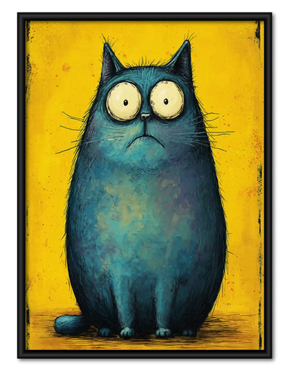 Round Blue Owl on Yellow Wall Art